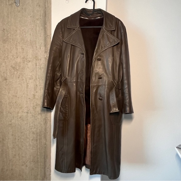 Vintage Olympic Long Leather Coat, Removable Faux Fur Liner - Picture 13 of 16